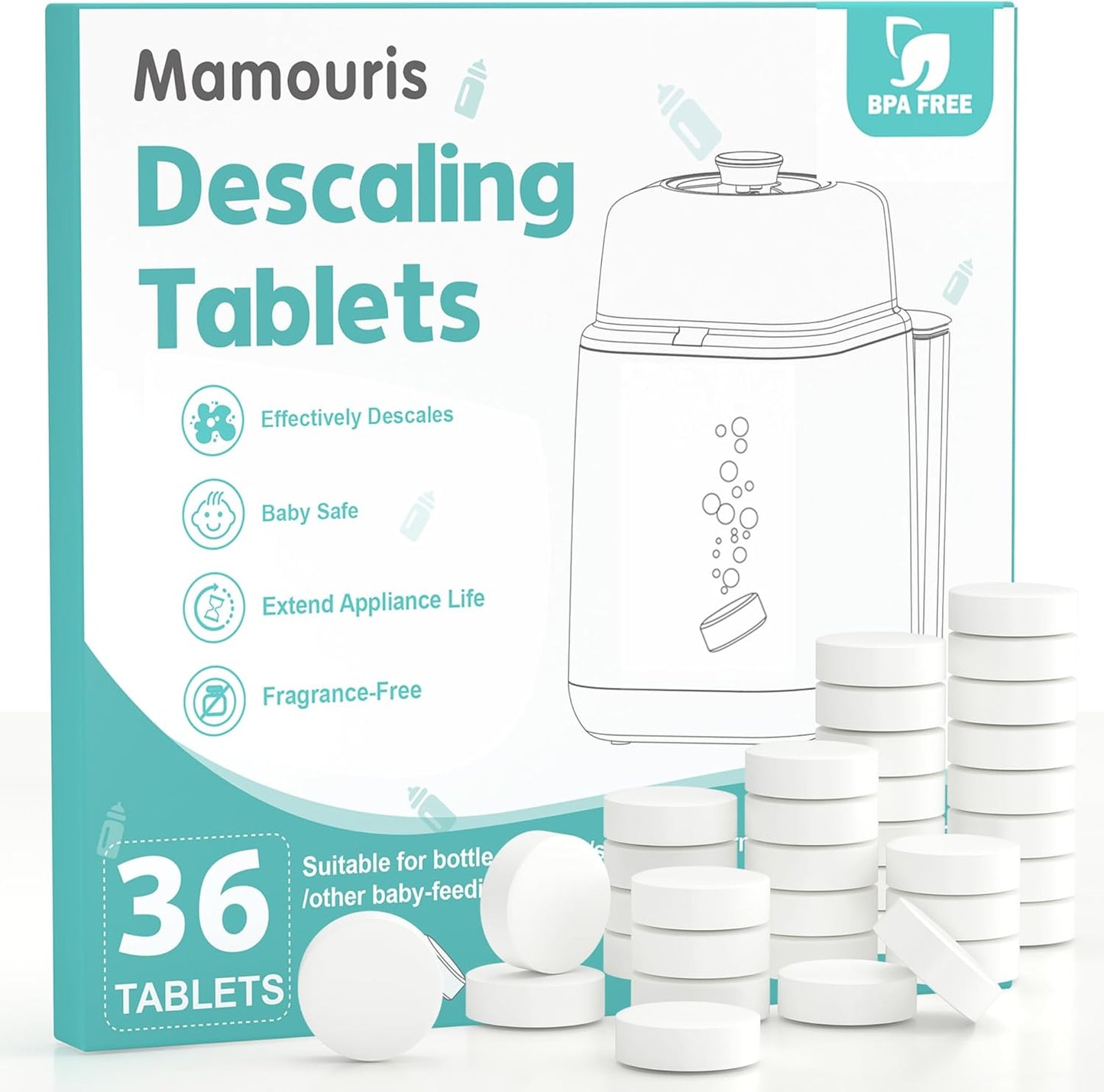 Descaling Tablets for Bottle Washer & Warmers: 36 Count Descaler Tablets Removes Limescale & Milk Residue, Citric Acid Cleaner Compatible with Momcozy Baby Brezza Grownsy Papablic Baby Bottle Washer