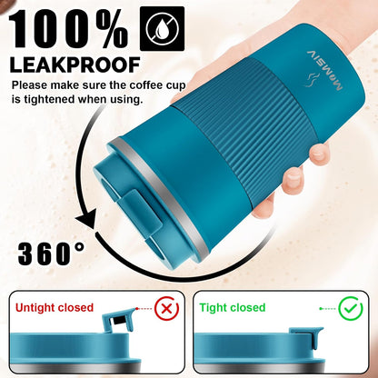 MOMSIV 12oz Travel Mug, Insulated Coffee Cup with Leakproof Lid, Travel Coffee Mug Vacuum Stainless Steel Double Walled Reusable Coffee Cup for Hot and Cold Water Coffee