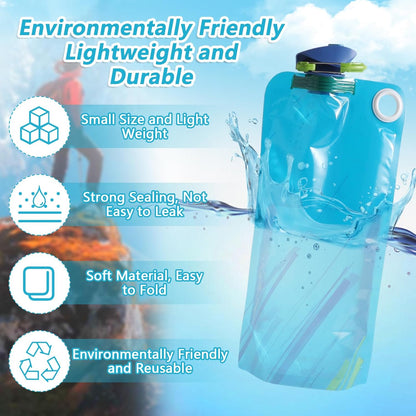 4 Pack Collapsible Water Bottle With Carabiner, 34 Ounce Foldable Water Bag with Leakproof Lid, Food-Grade Silicone Portable Water Bottle for Hiking, Sports, Camping, Biking, Traveling, BPA-Free
