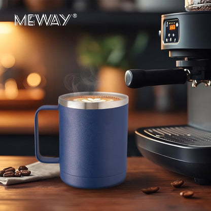 MEWAY 12oz Coffee Mug With Handle and Sliding Lid,Stainless Steel Travel Tumbler Cup with Handle,Double Wall Vacuum Insulated Camping Cup for Hot & Cold Drinks Tea (Black,Set of 1