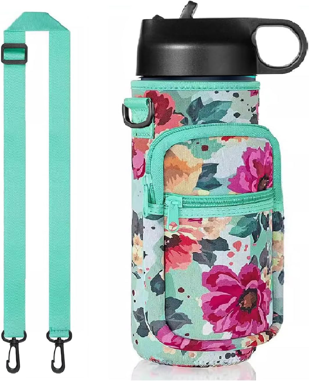 Water Bottle Holder with Strap, Insulated Crossbody Sling Bag, Carrier with Phone Pocket for Walking Hiking Camping Fishing
