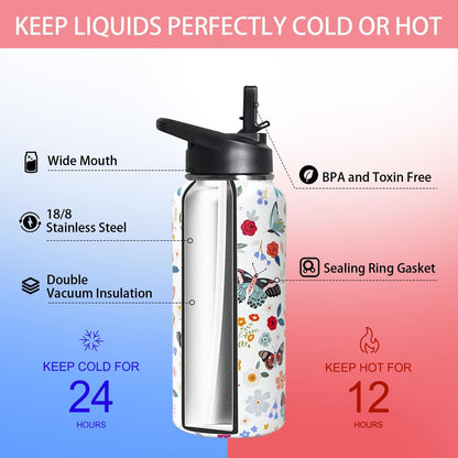 32 oz Pickleball Insulated Water Bottle with Straw - Pickleball Gym Hiking Sports Coffee Mug | Perfect Pickleball Gifts for Women, Pickleball Decor Accessories