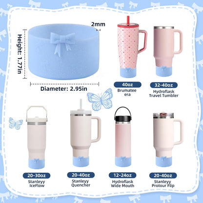 2PCS Bow Silicone Boot for Stanley Quencher Tumbler 30oz 40oz & IceFlow 20oz 30oz& Hydro Flask Water Bottle 12-24 oz Protective Bottom Sleeve Cover for Stanley Cup Accessories& Owala 24oz