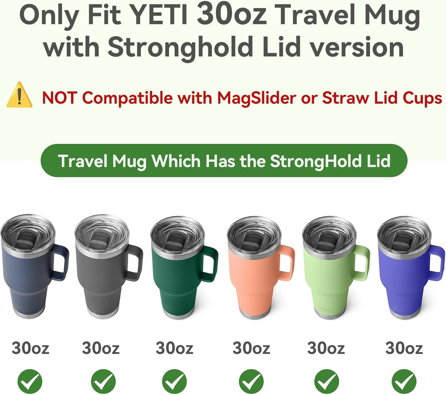 20 oz Stronghold Lid For YETI Rambler Travel Mug (with StrongHold Lid), Tumbler Screw On Top Lids Replacement Twist Lids 100% LeakProof(Only Fit YETI 20 oz Travel Mug Which Has The stronghold lid)