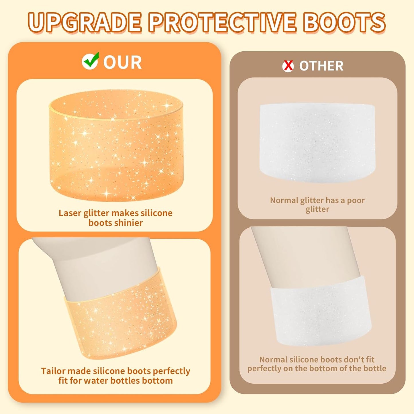 WUQID Protective Bling Silicone Boot Sleeve, Compatible with Stanley Tumbler 20-40oz & Hydro Flask Bottle 12oz-24oz, Glitter Reduces Dents Sleeve Cover for More Bottles/Tumblers Bottom of 2.83-2.95in