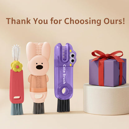 Cup Lid Cleaning Brush, 3 in 1 Lid Cleaner for Tumblers and Water Bottles, Gap Cleaning Brush with Straw Hole Detail Tool, Multifunctional Brush for Daily Use (Pink Purple)
