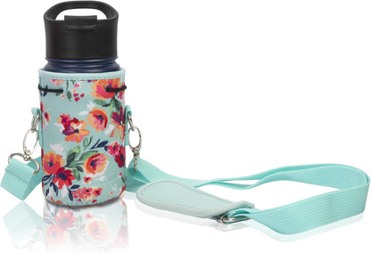 Made Easy Kit Neoprene Water Bottle Carrier Holder with Adjustable Shoulder Strap for Insulating & Carrying Water Container Canteen Flask Available in 5 Sizes (Black, M (16oz-22oz))