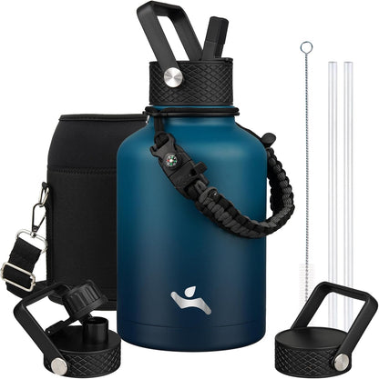 Konokyo 22oz Stainless Steel Bottles with 3 Lids Sport Insulated Water Bottle,Mint