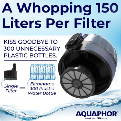 Nakii Filtered Water Bottle, Leakproof, BPA-Free, Motivational Markings, Travel, Everyday Use. 40-Gallon Filter, Replaces 300 Plastic Water Bottles. Includes 1 Filter, 22 FL Oz, Grey by Aquaphor