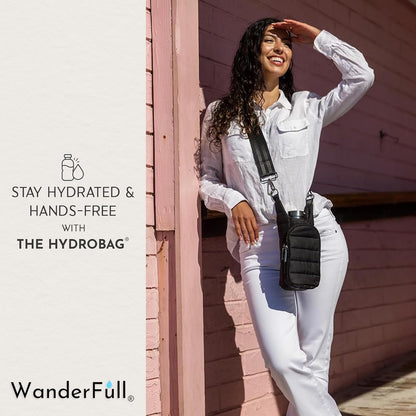 WanderFull Original HydroBag Fits Up to 32 oz Water Bottle Holder with Strap – Hands-Free Crossbody Water Bottle Carrier Bag with Phone Pocket - Colors A
