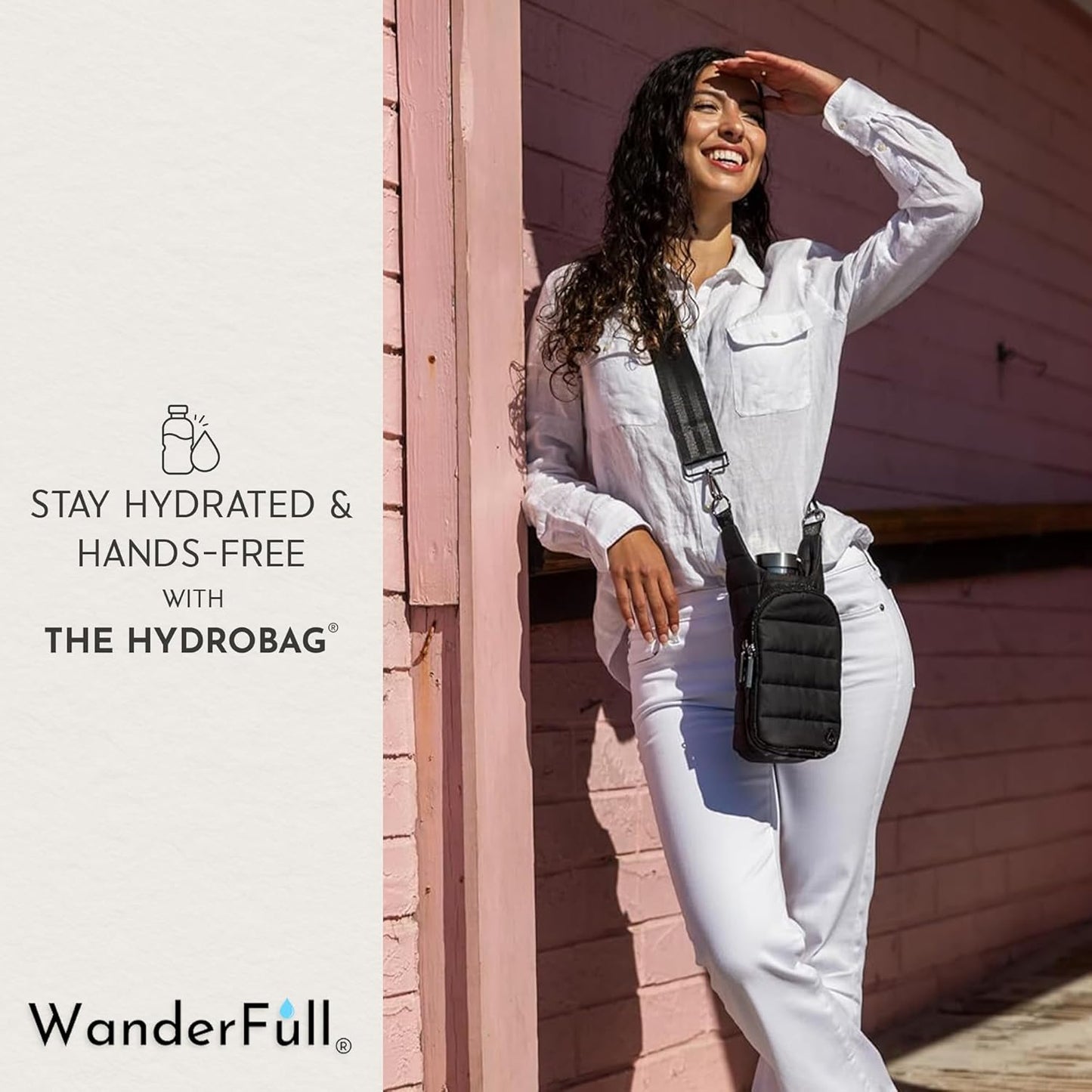 WanderFull Original HydroBag Fits Up to 32 oz Water Bottle Holder with Strap – Hands-Free Crossbody Water Bottle Carrier Bag with Phone Pocket - Colors B