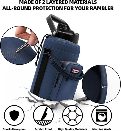 NATURE PIONEOR Water Bottle Holder with Adjustable Strap - Half/One Gallon (64/128oz) Insulated Water Bottle Sling Carrier with Phone Pocket & Paracord Handle, Outdoor Camping, Hiking, Gym