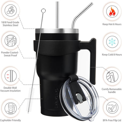 BJPKPK Tumbler With Handle And Straw Lid 40 oz Stainless Steel Insulated Coffee Tumbler Cups For Home, Office or Car,Turquoise