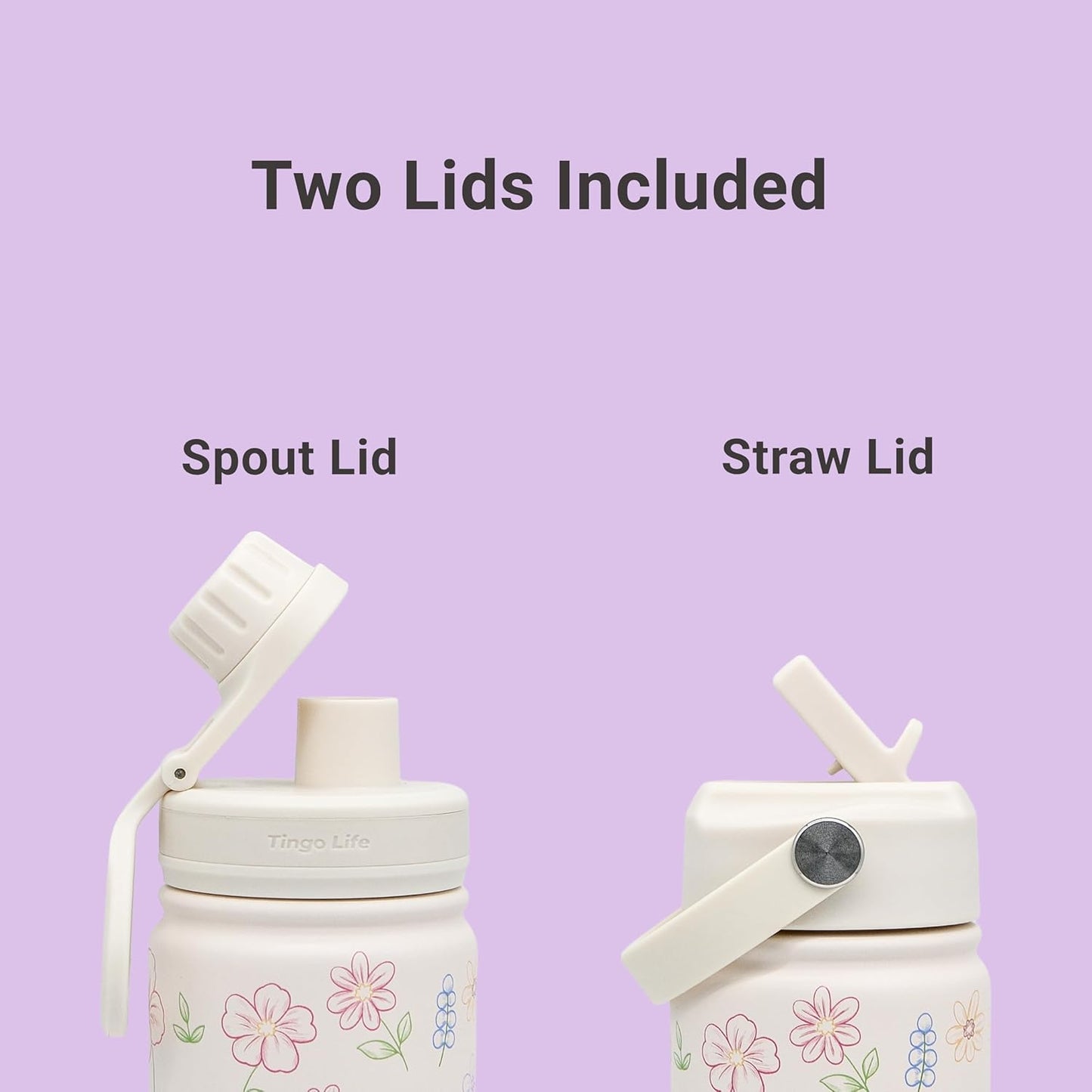 25oz Insulated Stainless Steel Aesthetic Cute Water Bottle - 2 Lids Included (Straw + Sport Handle), Leakproof BPA-Free, Dreamy Cream Cute Floral Design, Perfect Gym/Yoga/Office Companion