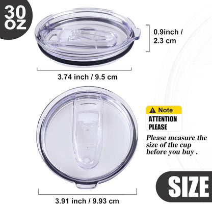 2 Replacement Lids for Stainless Steel Tumbler Travel Cup - Fits OF Inner diameter 3.7 to 3.74 INCH Yeti Rambler and others (Transparent) (30 OZ)