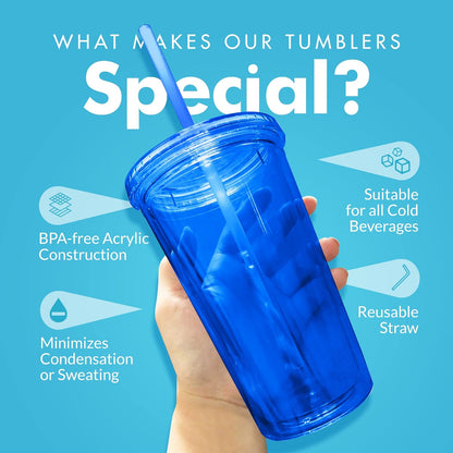 Simple Green Solutions - Customizable Paper Insert Acrylic Double Wall Cup for Cold Drinks, Clear Reusable Cups with Lids & Straws, Insulated Plastic Tumblers with Lids & Straw, Acrylic Tumblers, 16oz