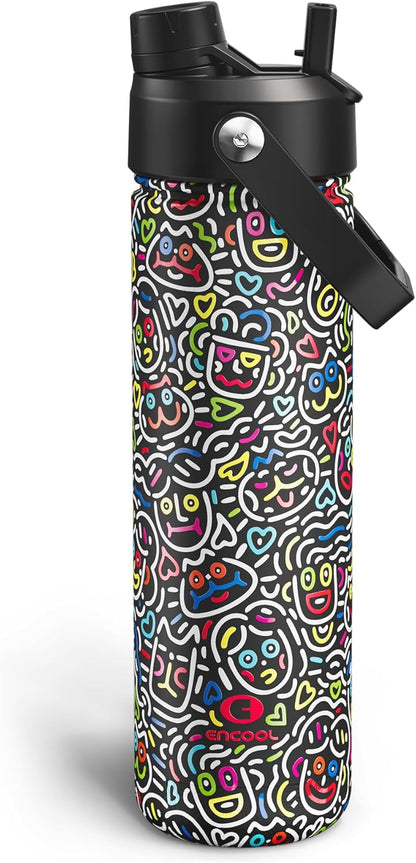 ENCOOL Insulated Water Bottle with Straw Stainless Steel Water Bottle, Leak-Proof, BPA-Free, Double Wall Vacuum Keeps Cold for 24 Hours for Sports, Travel, School (26 oz, Cotton Candy) - Colors A