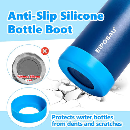 Insulated Water Bottle with Lid & Boot & Stickers, 24 oz Stainless Steel Sweat Free Bottle Keep Cold 24H, BPA-Free Sports Wide Mouth Water Bottle, BlueBlack