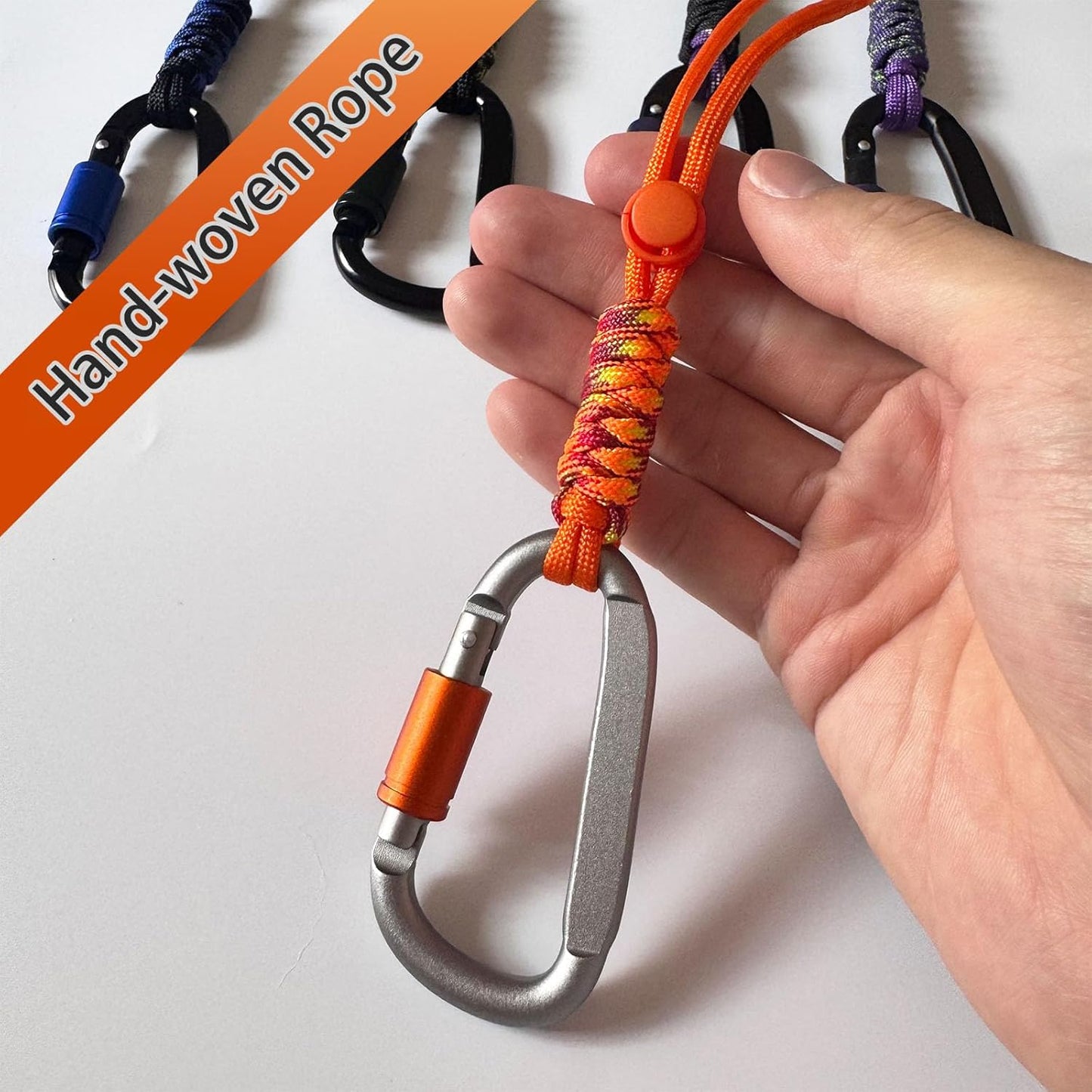 Paracord Keychain/Carabiner Clip - Jaymokes D Ring Metal Hook for Water Bottle, Key, Backpacks and More