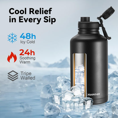 KXIAOCHEN Insulated Water Bottle With Strap, Cold For 48 Hrs Leak Proof, Triple Wall Stainless Steel Sports Water Bottle With Straw And Spout Lid For Gym Hiking Travel