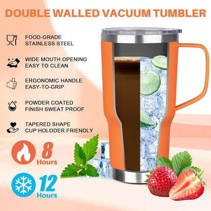 40 oz Tumbler with Handle, Insulated Tumbler with Lid and Straw, Reusable Stainless Steel Vacuum Insulated Cup, 100% Leak Proof Thermal Travel Coffee Mug Cup for Cold and Hot (Light Purple)