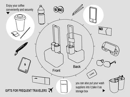 riemot Luggage Travel Cup Holder Free Hand Drink Carrier - Hold Two Coffee Mugs - Fits Roll on Suitcase Handles - Gifts for Flight Attendants Travelers Accessories Carbon Black