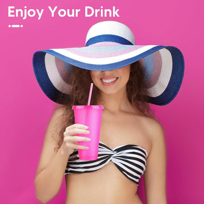 24 Pack Plastic Tumblers with Lids and Straw, Reusable Cups with Lids and Straws Colorful Cups for Cold Drink Iced Coffee, Plastic Tumbler Bulk for Party Birthday Gifts (24 oz, Stylish Colors)