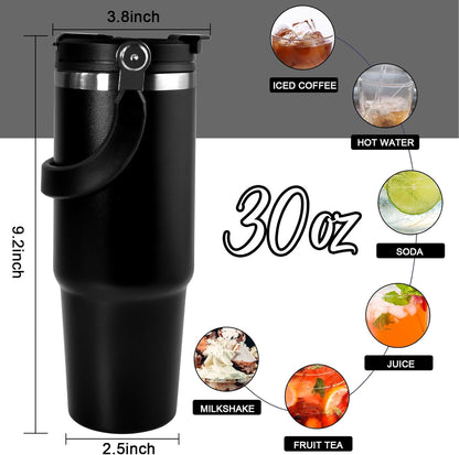 30 oz Tumbler with Handle and Straw Lid, Double Walled Vacuum Insulated Water Bottle Leakproof Tumbler Travel Coffee Mug Thermal Cup, Cupholder Friendly for Office, Home, Sport, Pink