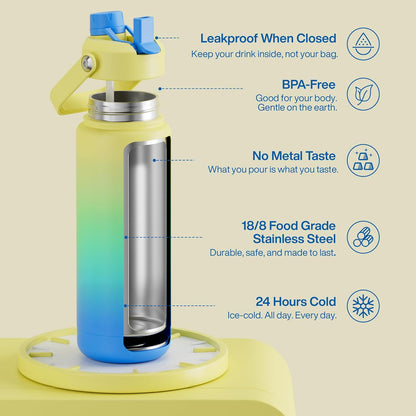 ENCOOL Insulated Water Bottle with Straw Stainless Steel Water Bottle, Leak-Proof, BPA-Free, Double Wall Vacuum Keeps Cold for 24 Hours for Sports, Travel, School (26 oz, Cotton Candy) - Colors B