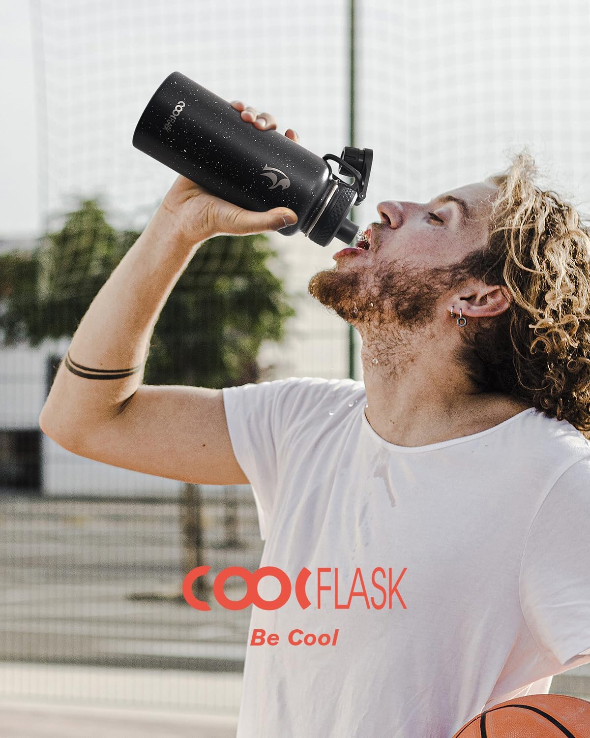 Half Gallon Water Bottle Insulated with Straw & 3 Lids, Coolflask 64 oz Water Jug Large Metal Stainless Steel Wide Mouth for Sports, Gym or Office, Non-BPA Keep Cold 48H Hot 24H, Samurai Cyan