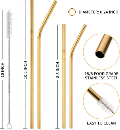 Hiware 12-Pack Reusable Stainless Steel Metal Straws with Case - Long Drinking Straws for 30 oz and 20 oz Tumblers Dishwasher Safe - 2 Cleaning Brushes Included