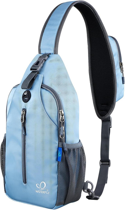 WATERFLY Crossbody Sling Backpack Sling Bag Travel Hiking Chest Bag Daypack (Black)