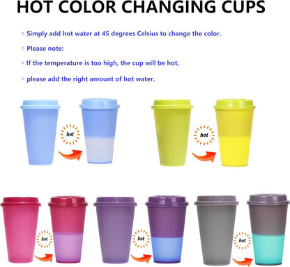 Color Changing Cups, 5 Pack 24oz Plastic Tumblers, Reusable Iced Coffee & Smoothie Cups with Lids and Straws for Parties and Travel