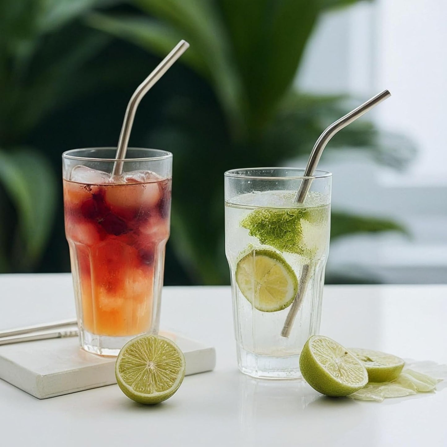 12 Pack of Reusable Stainless Steel Metal Straws, 3 Straight + 3 Bent 10.5 Inch and 3 Straight + 3 Bent 8.5 Inch Metal Straws with 2 Cleaning Brushes for 20 24 30 oz Tumbler Dishwasher Safef