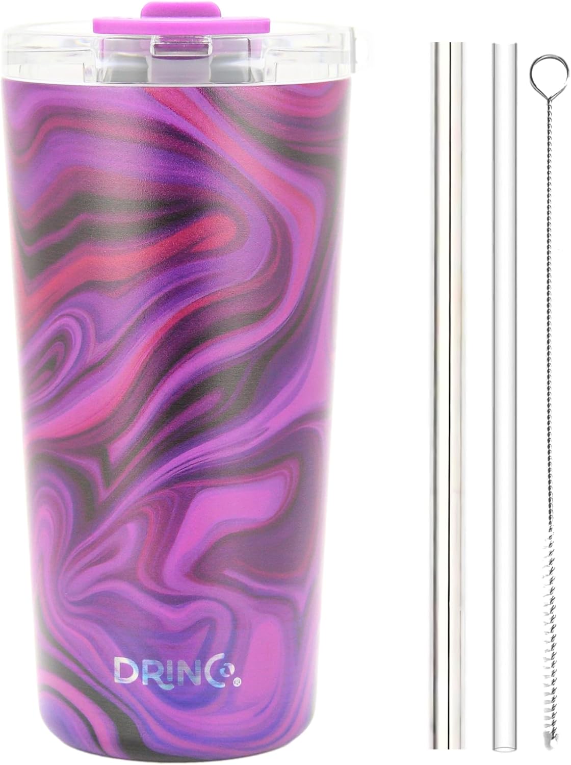 Drinco - 20 oz Stainless Steel Tumbler | Double Walled Vacuum Insulated Mug With Lid, 2 Straws, For Hot & Cold Drinks (20oz Dragonfly)
