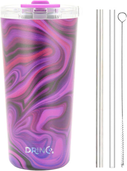 Drinco - 20 oz Stainless Steel Tumbler | Double Walled Vacuum Insulated Mug With Lid, 2 Straws, For Hot & Cold Drinks (20oz Dragonfly)