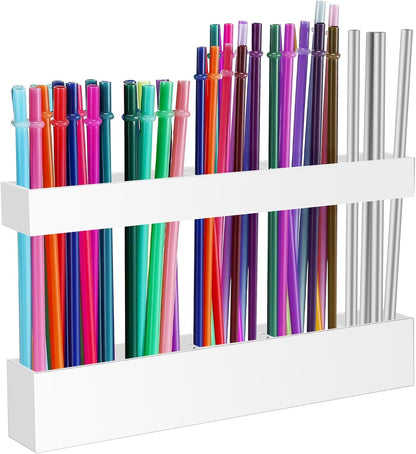Malldii 9.5" Large Acrylic Straw Holder for Cabinet Door - Reusable Tumbler Straw Organizer Storage, Small Kitchen Accessories Container, Ultra Sticky Cupboard Door Mounted (Transparent)