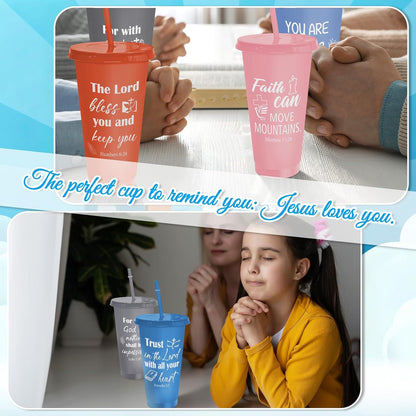 Cinrobiye 24 Pcs Jesus Loves You Tumblers Bulk, 24 oz Christian Plastic Cups with Lids and Straws, Reusable Religious Gift Cups for VBS, Sunday School, Church Events, Bible Study Party Favors