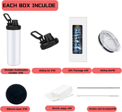 20oz sublimation sport tumblers blanks with two lids ，flat edge sublimation tumblers，double wall stainless steel insulted cup，for Heat Transfer, White (8, with flex handle lid)