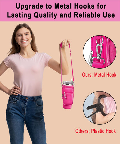 Carrier Bag with Phone Pocket for Stanley 40 oz Tumbler with Handle & Simple Modern 40oz Tumbler - Water Bottle Sling Sleeve Holder for Stanley Cup Accessories with Adjustable Shoulder & Hand Strap
