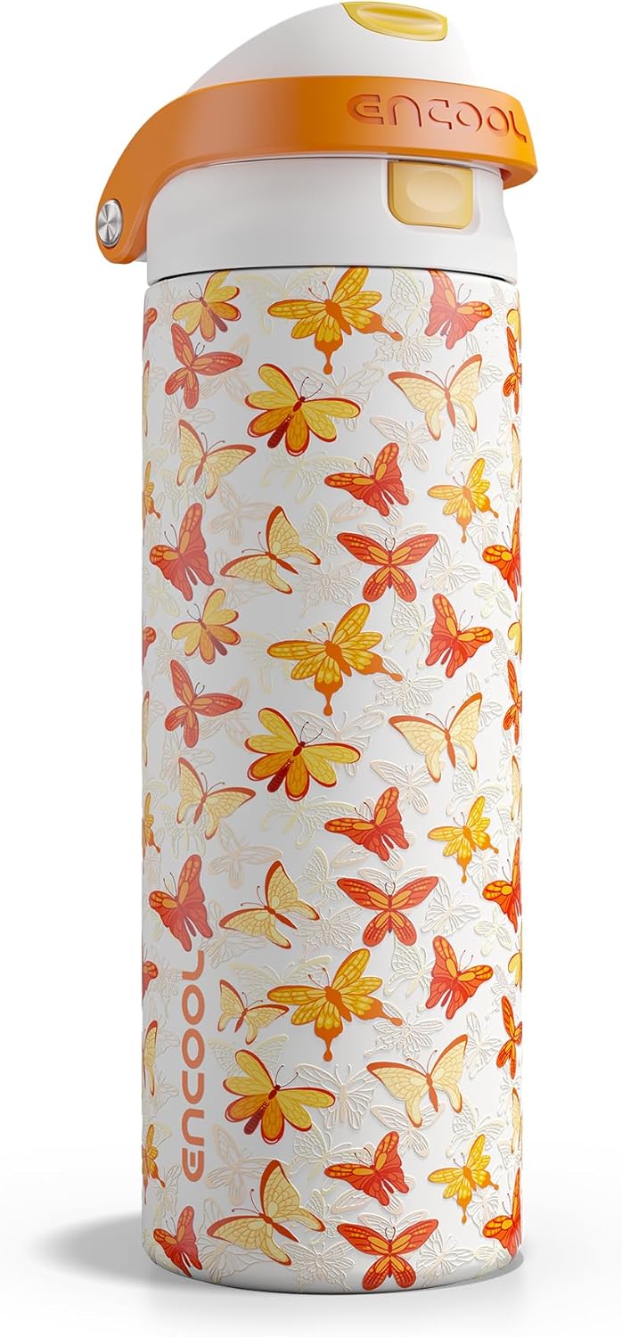 ENCOOL Leakproof Insulated Water Bottle with Straw Dual-Sip Water Bottle Bag-Safe Design for Work, Commute & Gym – Keeps Drinks Cold All Day, 24 oz, Lemonade Pink - Colors B