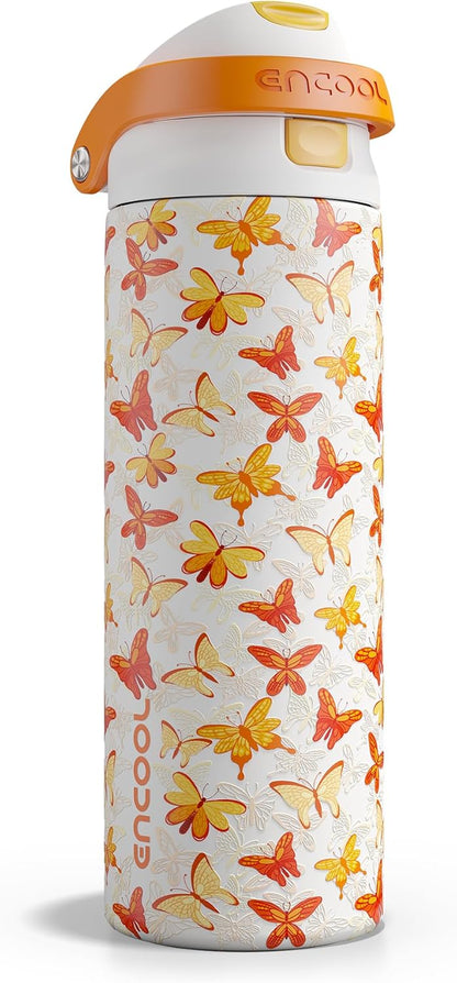 ENCOOL Leakproof Insulated Water Bottle with Straw Dual-Sip Water Bottle Bag-Safe Design for Work, Commute & Gym – Keeps Drinks Cold All Day, 24 oz, Lemonade Pink - Colors B