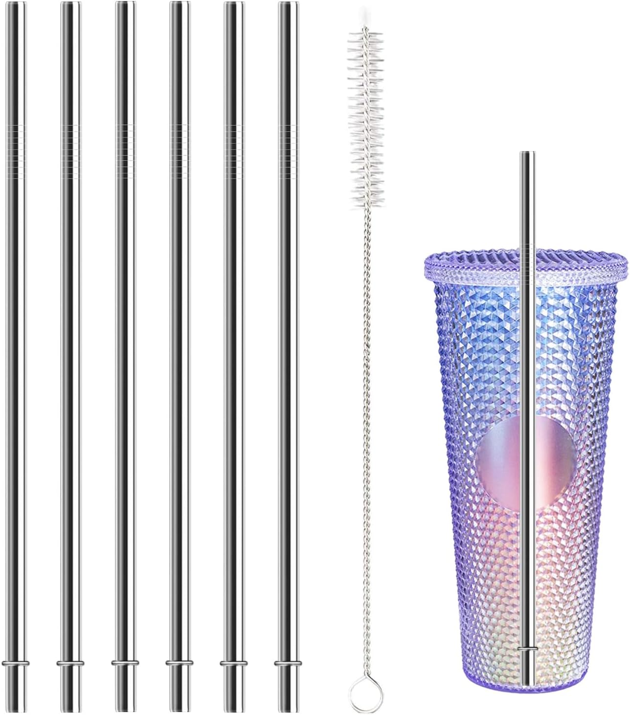 10.5 Inch Stainless Steel Straws Replacement for Starbucks Cold Cup Venti 24 oz, 6 PCS Straight Reusable Metal Straw with Cleaning Brush, 10.5" X 0.31" Compatible with Starbucks Tumblers