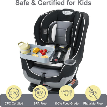 Car Seat Snack Tray for Toddlers - 3 Inch Cup Holder Fits Most Sippy Cups & Straw Bottles with Dip Well, Mess-Free Square Kids Travel Tray Road Trip Essentials, Black