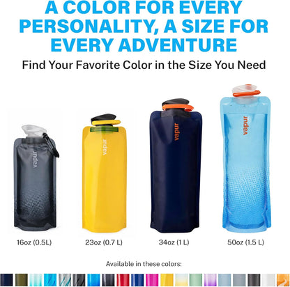 Vapur Collapsible Water Bottle with Carabiner - 34oz (1L), Night Blue - Flexible and Lightweight Water Bottle for Travel, Concert, Hiking, and Outdoor Adventures - BPA-Free, Dishwasher-Safe, Freezable