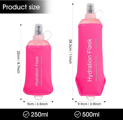 GYGYL Soft Flask, TPU Collapsible Soft Water Bottle for Hydration Pack, Running Vest, Leak-Proof Folding Water Bottle for Hiking Cycling Climbing Jogging-250ml Grey