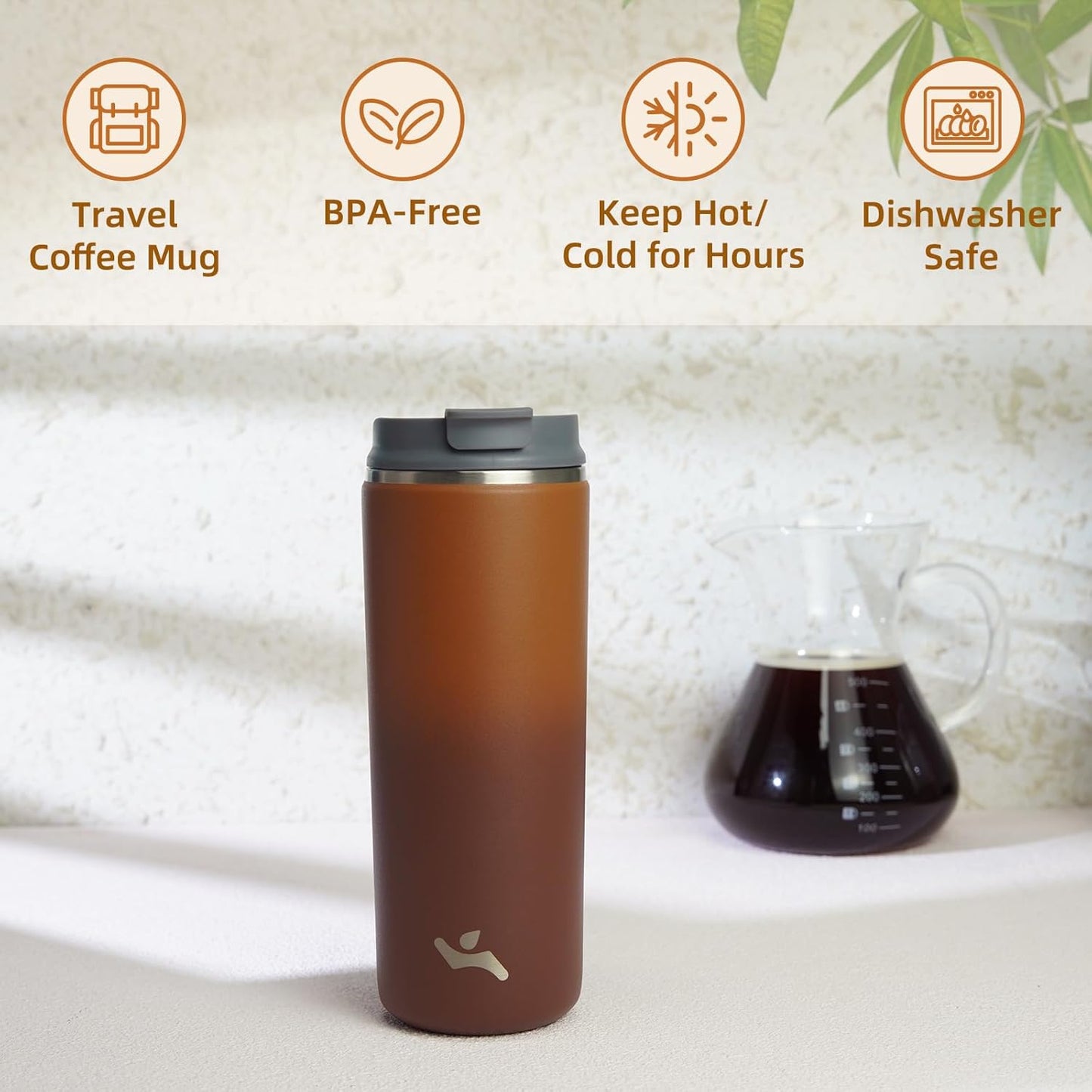 Konokyo Tumbler with Lid, 16 oz Travel Coffee Mug Double Wall Vacuum Stainless Steel Thermal Metal Cup Insulated Water Bottle,Navy Blue