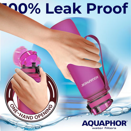 Nakii Filtered Water Bottle, Leakproof, BPA-Free, Motivational Markings, Travel, Everyday Use. 40-Gallon Filter, Replaces 300 Plastic Water Bottles. Includes 1 Filter, 22 FL Oz, Grey by Aquaphor