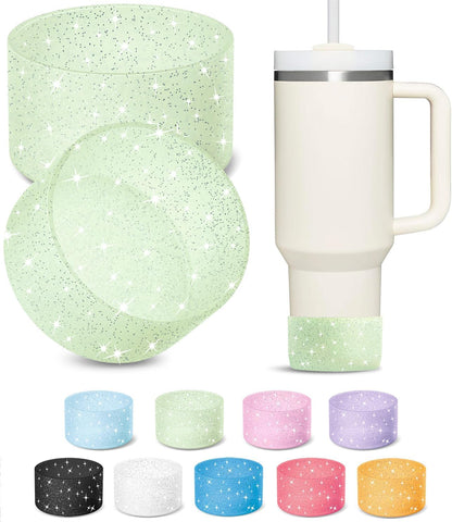KTKUDY 2 PCS Glitter Silicone Boot Compatible with Stanley Tumbler 20 30 40 oz & Fits Hydro Flask Water Bottle 12-24oz & Fits Yeti, Simple Modern, Owala Cup - Bling Cup Bottom Protector Accessories