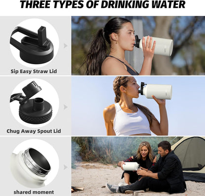 40oz Insulated Water Bottle (Cold for 48 Hrs),BPA Free&Leak Proof,Stainless Steel Water Flask,Water Jug with Straw Spout Lids for Gym,Hiking,Travel,Black Blue